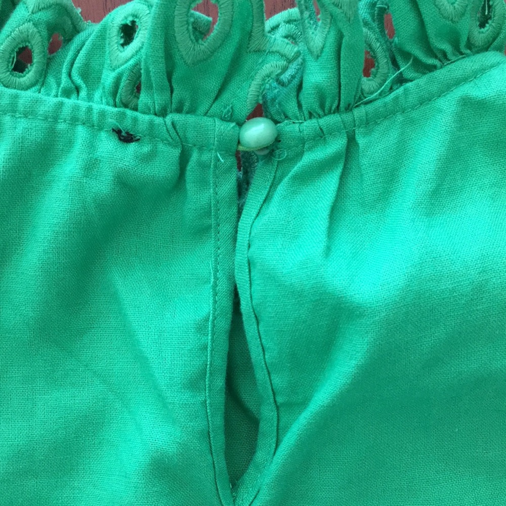NWOT Anthropologie Kelly green embroidered broderie cotton linen ruffle top M - Picture 10 of 11